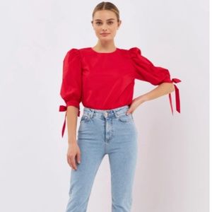 ENGLISH FACTORY BOW BANDED PUFF SLEEVE BLOUSE. NWT XS